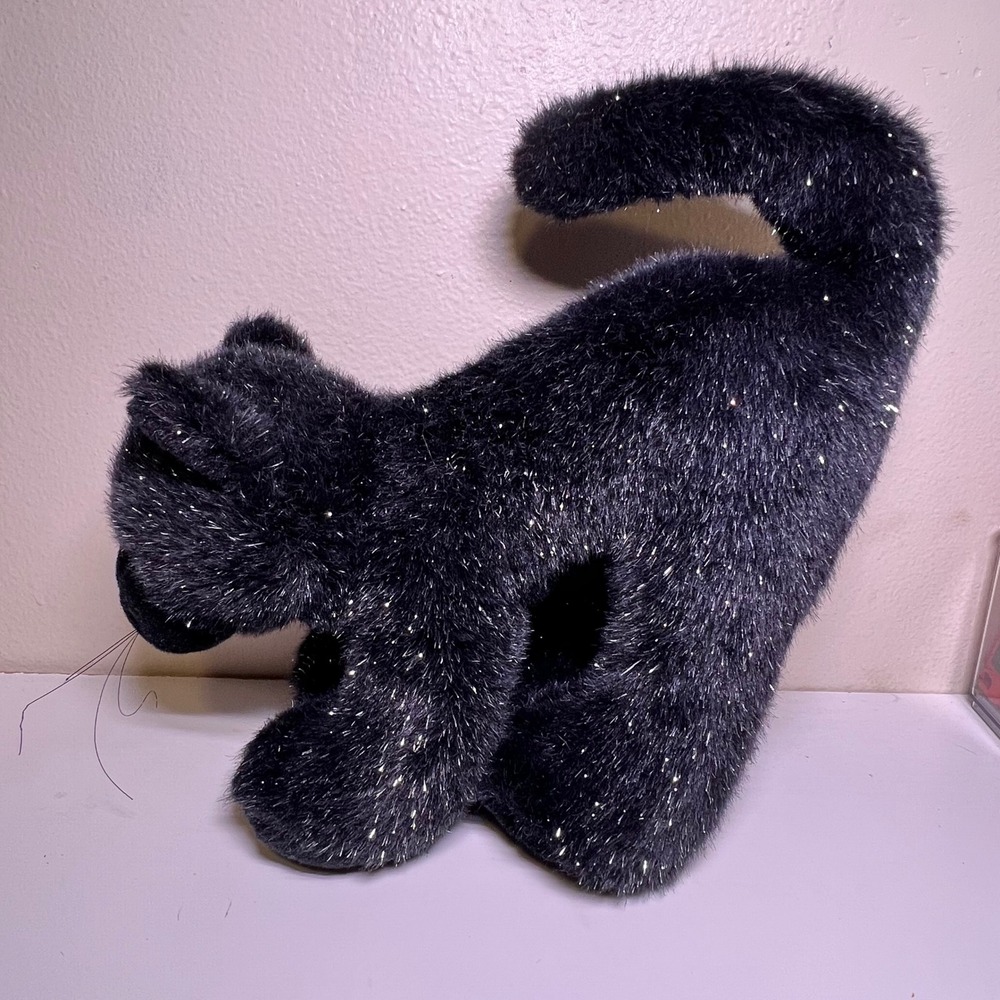 Black Cat Plush Sparkle Tinsel‎ Fur Arched Back Halloween Spooky